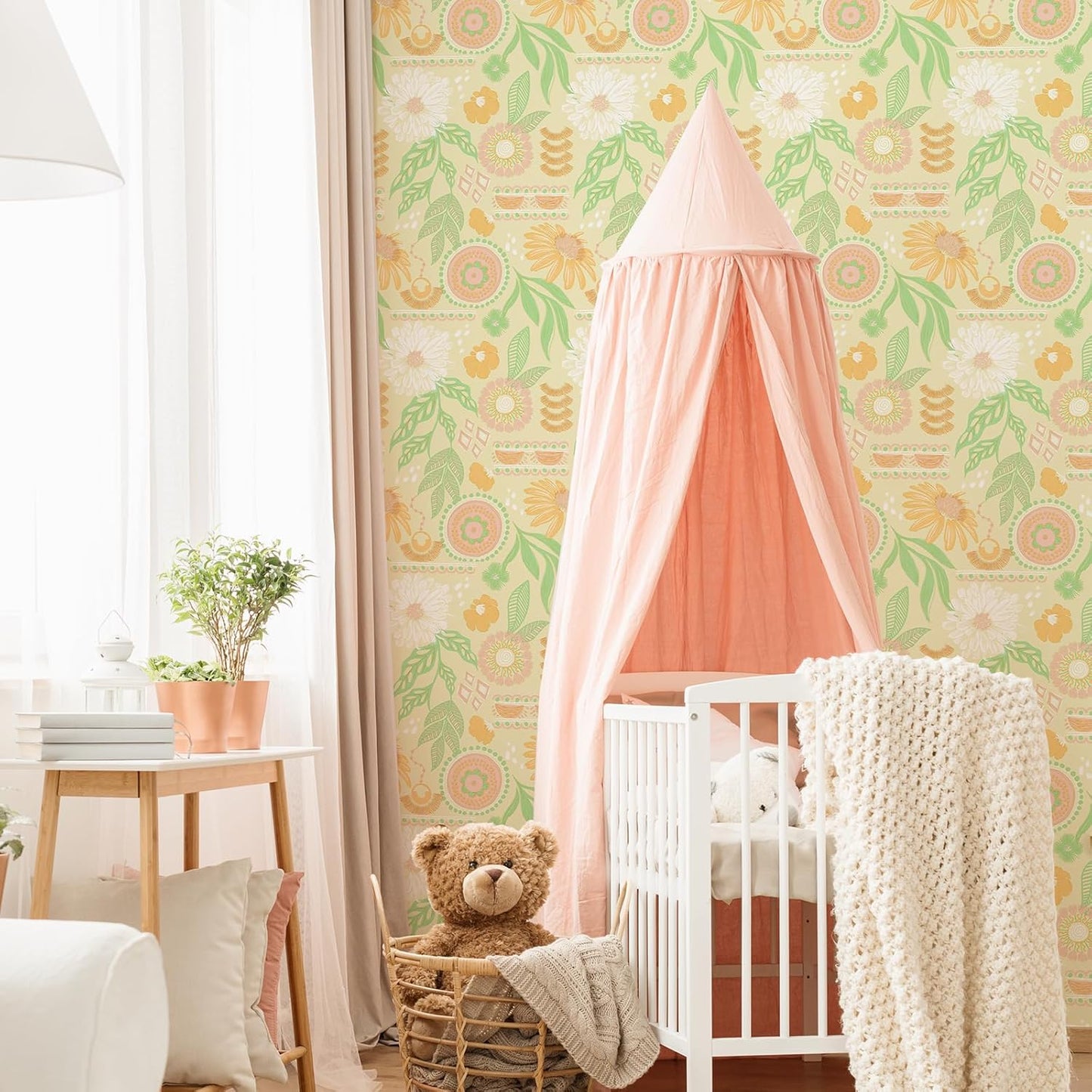 Simon&Siff Boho Peel and Stick Wallpaper, 17.3" x 80" Sun Floral Retro Contact Paper Removable Self Adhesive Wall Paper for Cabinets Furniture Bedroom Nursery Bathroom Renter Friendly DIY Decor