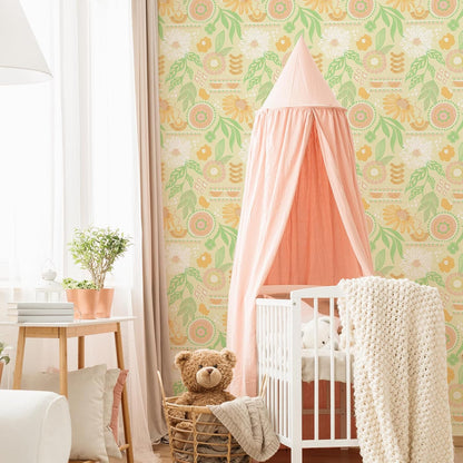 Simon&Siff Boho Peel and Stick Wallpaper, 17.3" x 80" Sun Floral Retro Contact Paper Removable Self Adhesive Wall Paper for Cabinets Furniture Bedroom Nursery Bathroom Renter Friendly DIY Decor