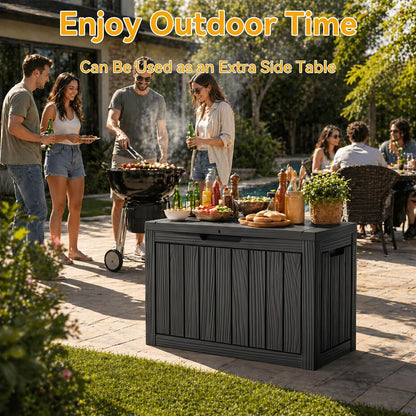 35 Gallon Waterproof Outdoor Storage Box,Deck Boxs for Outdoor and Indoor Use,Deck Storage Box for Picnic Supplies,Gardening Tools,Lockable and Easy to Install(Black)