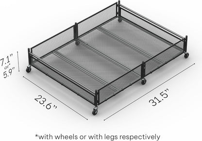 Under Bed Storage with Wheels – Heavy Duty Large Metal Storage Container (70lb Load), Low Profile Rolling Organizer with Removable Rubber Wheels, Easy Access for Clothes, Shoes & Blankets