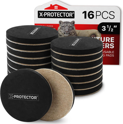 X-Protector Felt Furniture Sliders for Hardwood Floors 24 PCS 1” - Self-Adhesive Furniture Slider - Heavy-Duty Furniture Movers for Hard Surfaces - Felt Sliders - Move Your Furniture Easily!
