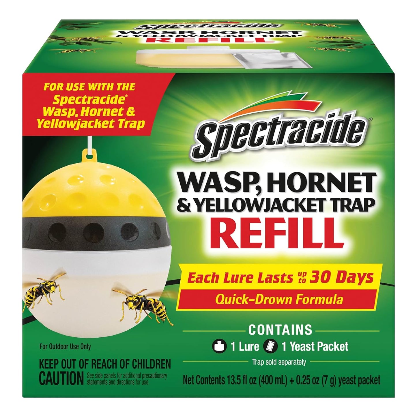 Spectracide Wasp, Hornet & Yellowjacket Trap, Hanging Wasp & Hornet Trap with a Quick-Drown Formula That Submerges & Kills Insects, 1 Count