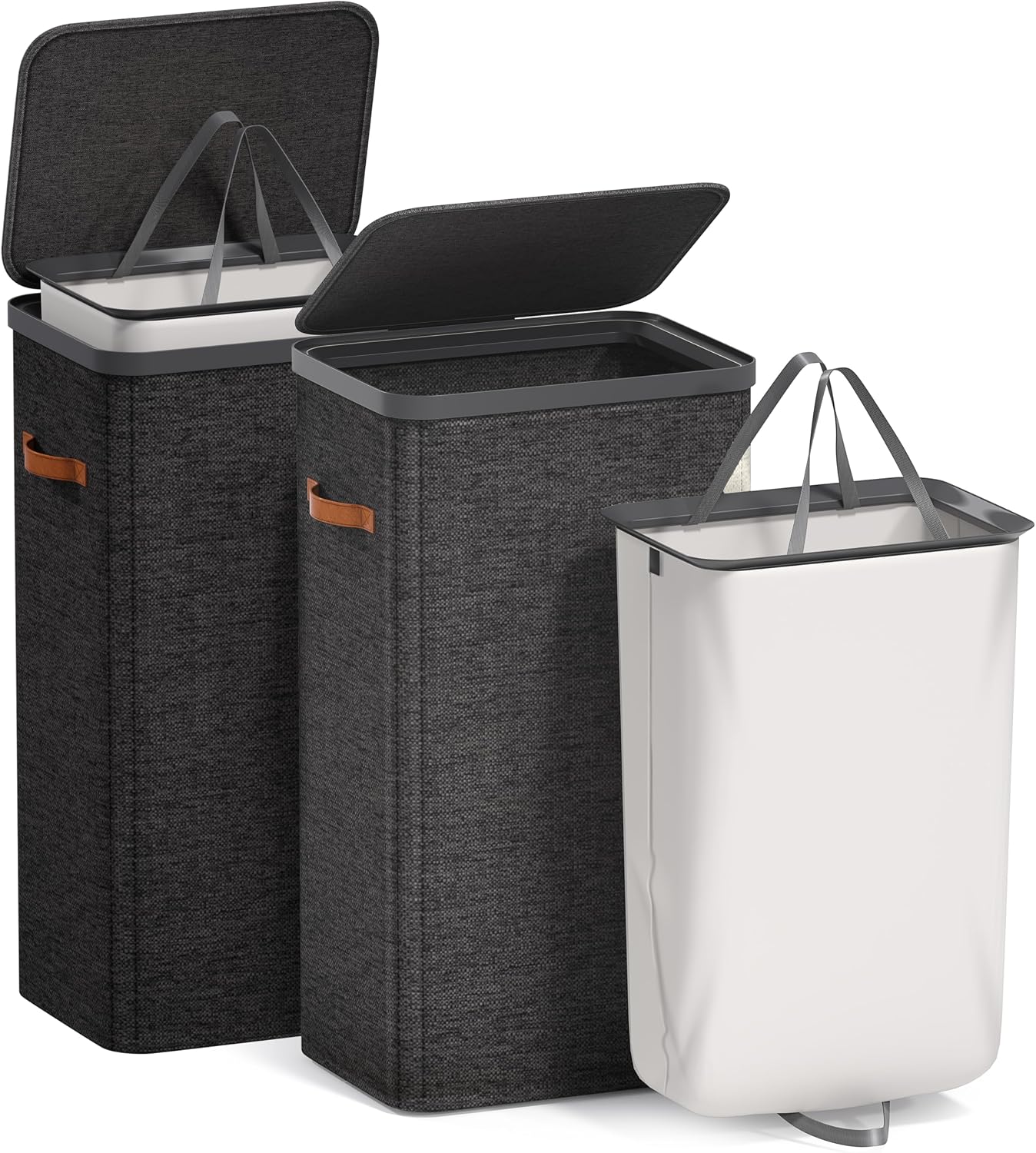 Sorbus Laundry Hamper with Lid - Collapsible 3-Compartment Fabric Laundry Basket with Handles and Removable Laundry Bag – 50 Gallon (190 L) Dirty Clothes Hamper for Bedroom, bathroom and dorm (Beige)