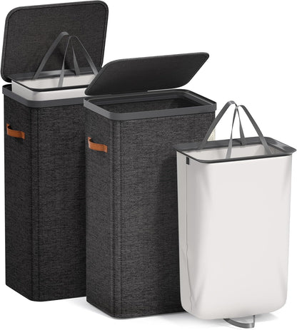 Sorbus Laundry Hamper with Lid - Collapsible 3-Compartment Fabric Laundry Basket with Handles and Removable Laundry Bag – 50 Gallon (190 L) Dirty Clothes Hamper for Bedroom, bathroom and dorm (Beige)