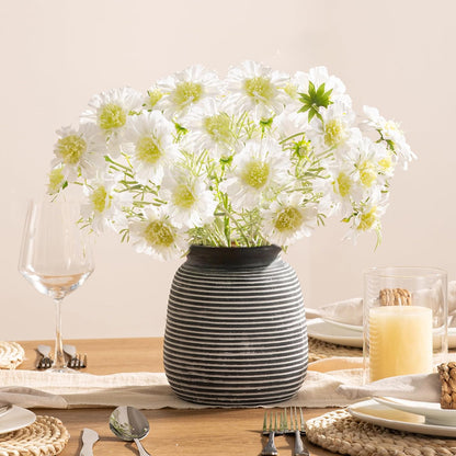Ceramic Flower Vase, Small Rustic Farmhouse Vases Home Decor, Short Pottery Decorative Pampas Vase for Table Living Room Entryway Mantel Bookshelf Bedroom Bathroom Kitchen - 6" W