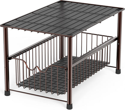 DecoBrothers Stackable Under Sink Organizer with Sliding Basket, Chrome