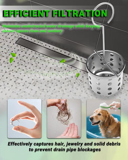2 Pcs Shower Drain Strainer Hair Catcher, 304 Stainless Steel Drain Strainer Compatible with Oatey Designline Linear & Square Shower Drains with Drain Grate Lifting Key, Vertical Hook Style