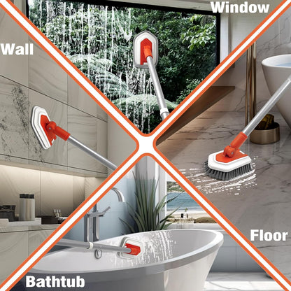JEHONN Shower Cleaning Brush, Tub Tile Scrubber with Telescopic 51 inches Long Handle, 4 Scrub Heads for Bathroom Bathtub Floor Baseboard Sink Toilet