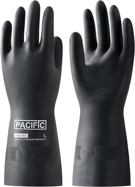 PACIFIC PPE Heavy Duty Latex Chemical Gloves, Strong Acid Resistance Rubber Gloves, Against Alkali and Oil, 22", 1 Pair