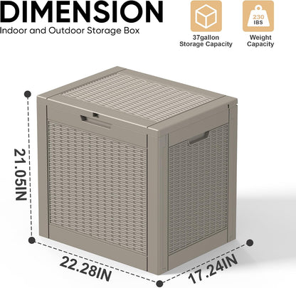 EasyUp 33 Gallon Resin Deck Box Waterproof, UV Resistant Outdoor Storage Box for Delivery, Porch, Patio and Garden, Stripe Black