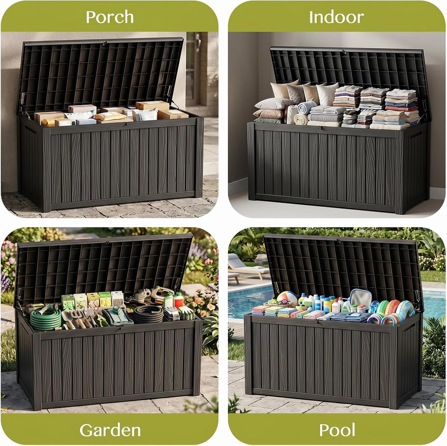 Waterproof Outdoor Storage Box Outside Deck Box Lockable Resin Bench UV Resistant Furniture Cushion Pool Tool Float Bin Patio Garden Porch (Black, 120 Gallon)
