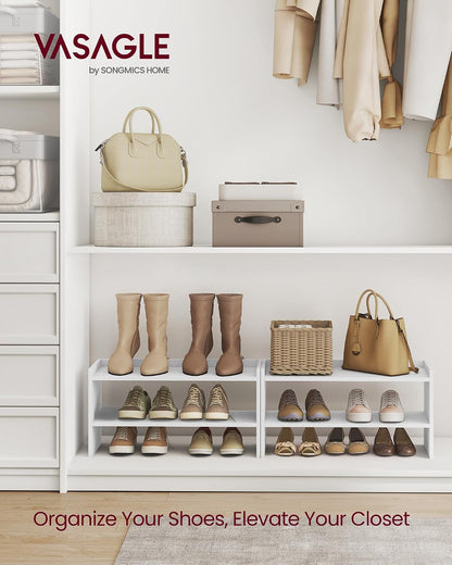 VASAGLE CUSTOS Collection - Shoe Rack for Closet, Stackable Shoe Organizer Shelf for Entryway, 2 Tiers, 11.7 x 24.4 x 14.2 Inches, White ULBS062WZ01S
