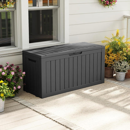 EasyUp 33 Gallon Resin Deck Box Waterproof, UV Resistant Outdoor Storage Box for Delivery, Porch, Patio and Garden, Stripe Black