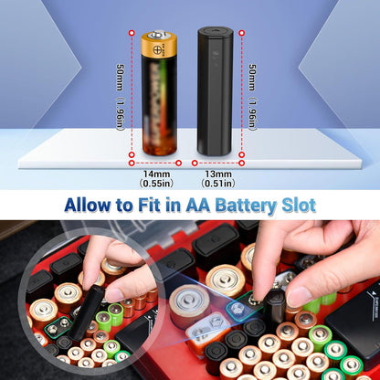 Hard Shell Battery Organizer Holder with Small Battery Tester, IP68 Waterproof Multi 82 Slots Batteries Vault Case for 40 AA & 12 AAA & 12 CR2032 CR2025 & 18 LR44 Button Cell/2 D Size Batteries Case