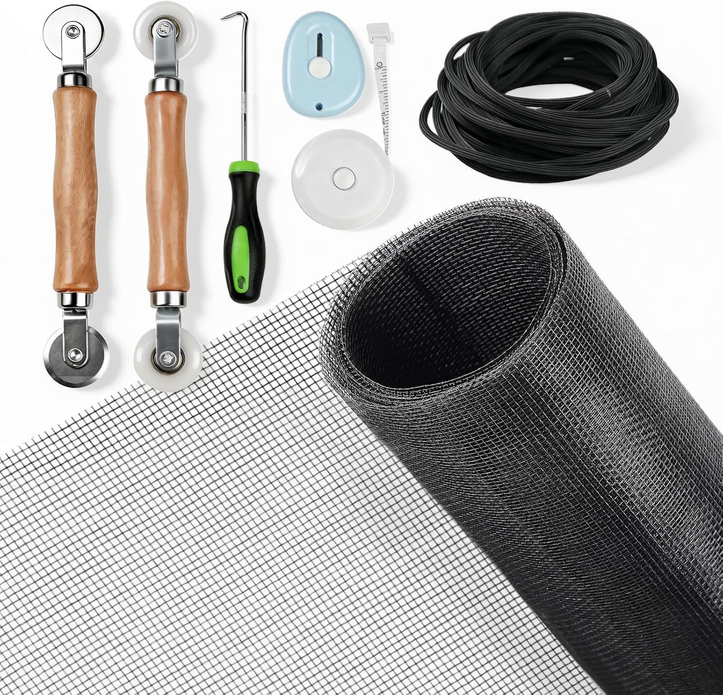 Window Screen Door Repair Kit, 48"x118" Fiberglass Window Screen Mesh, Washable Window Screen Door Replacement with Rolling Tool Spline Cutter Tape Measure for Windows Patio Sliding Screen Door