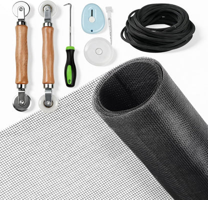Window Screen Door Repair Kit, 48"x118" Fiberglass Window Screen Mesh, Washable Window Screen Door Replacement with Rolling Tool Spline Cutter Tape Measure for Windows Patio Sliding Screen Door