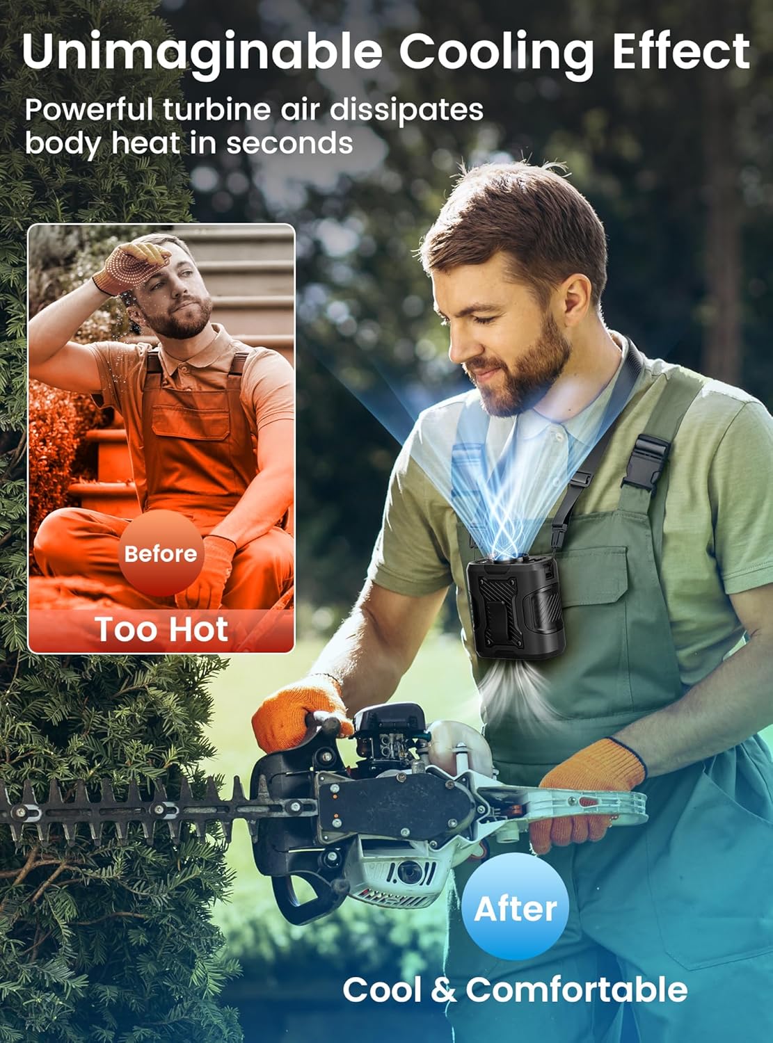 Koonie Waist Clip-on Fan for Shirt, 100 Levels of Speeds, 24H Work Time | Portable Wearable Belt Personal Cooling Fan, Rechargeable Battery, Under-shirt Fan for Outdoor Work, Travel
