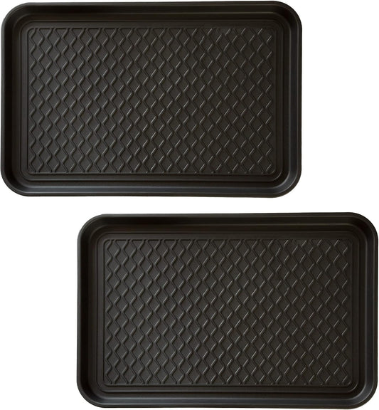 All-Weather Indoor/Outdoor Mat for Boots - Weather-Resistant Hard Plastic Shoe and Boot Tray with Raised Edge by Stalwart (Black, MEDIUM)