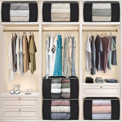 Fab totes 6 Pack Storage Bags for Clothes and Blanket, Foldable Closet Organizers and Storage with Zippers, Clear Window and Handles, Fabric Storage Bins for Sweater, Comforter, Bedding,Linen Sheets