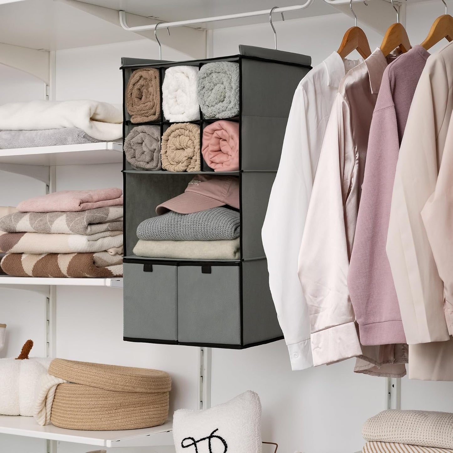 GRANNY SAYS 3-Shelf Hanging Closet Organizer and Storage, Collapsible Hanging Closet Shelves, Hanging Organizer for Closet & RV, Gray, 29 ½" H X 12" W X 12" D, 1-Pack
