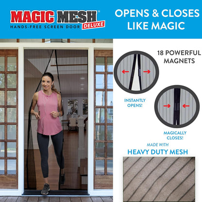 Magic Mesh Deluxe, Black | Magnetic Screen Door, Heavy Duty, Magnetic Closure, Door Net, Patio Screen, Sliding Door Screen, Bug Screen for Doorways, Kid & Pet Friendly | Size 39" x 83" (Pack of 1)