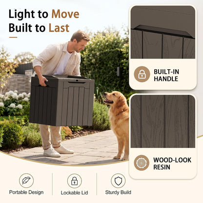 JUMMICO 31 Gallon Resin Deck Box Waterproof Indoor Outdoor Storage Boxes for Patio Furniture Cushions and Garden Tools (Brown)