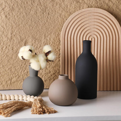 Ceramic Vase Set of 3, Decorative Vases Home Decor Modern Neutral Flower Pampass Boho Vase for Living Room, Table, Mantel, Entryway, Bookshelf, Kitchen, Bedroom, Bathroom - White