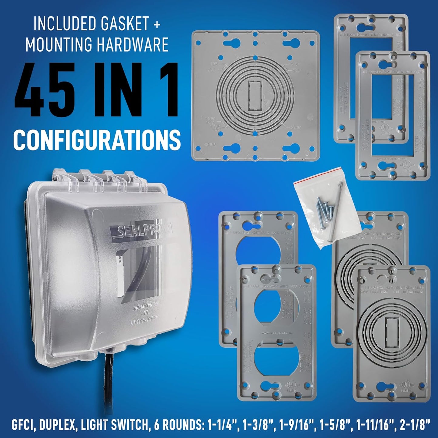 Sealproof 2-Gang Weatherproof In Use Outlet Cover | Two Gang Outdoor Plug and Receptacle Protector, Lockable, UL Extra Duty Compliant, 45 Configurations