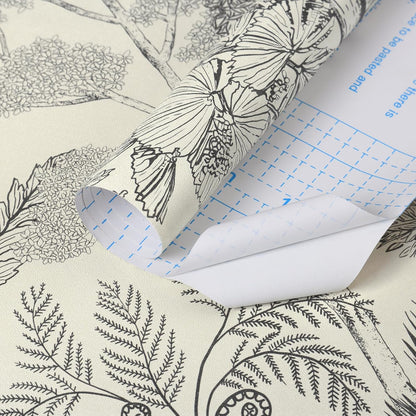 Safiyya Peel and Stick Wallpaper Beige Forest Contact Paper 17.3" x 118" Vintage Tree Wall Paper Renter Friendly Self Adhesive Removable Wallpaper for Bathroom Vinyl Off-White