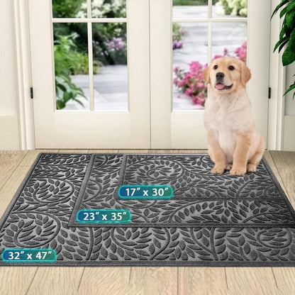Bulijojo Front Door Mat Entrance,Durable Heavy Duty Welcome Mat,Thick Absorbent Natural Rubber Non Slip Mat,Sturdy Entryway Brown 17"x30"