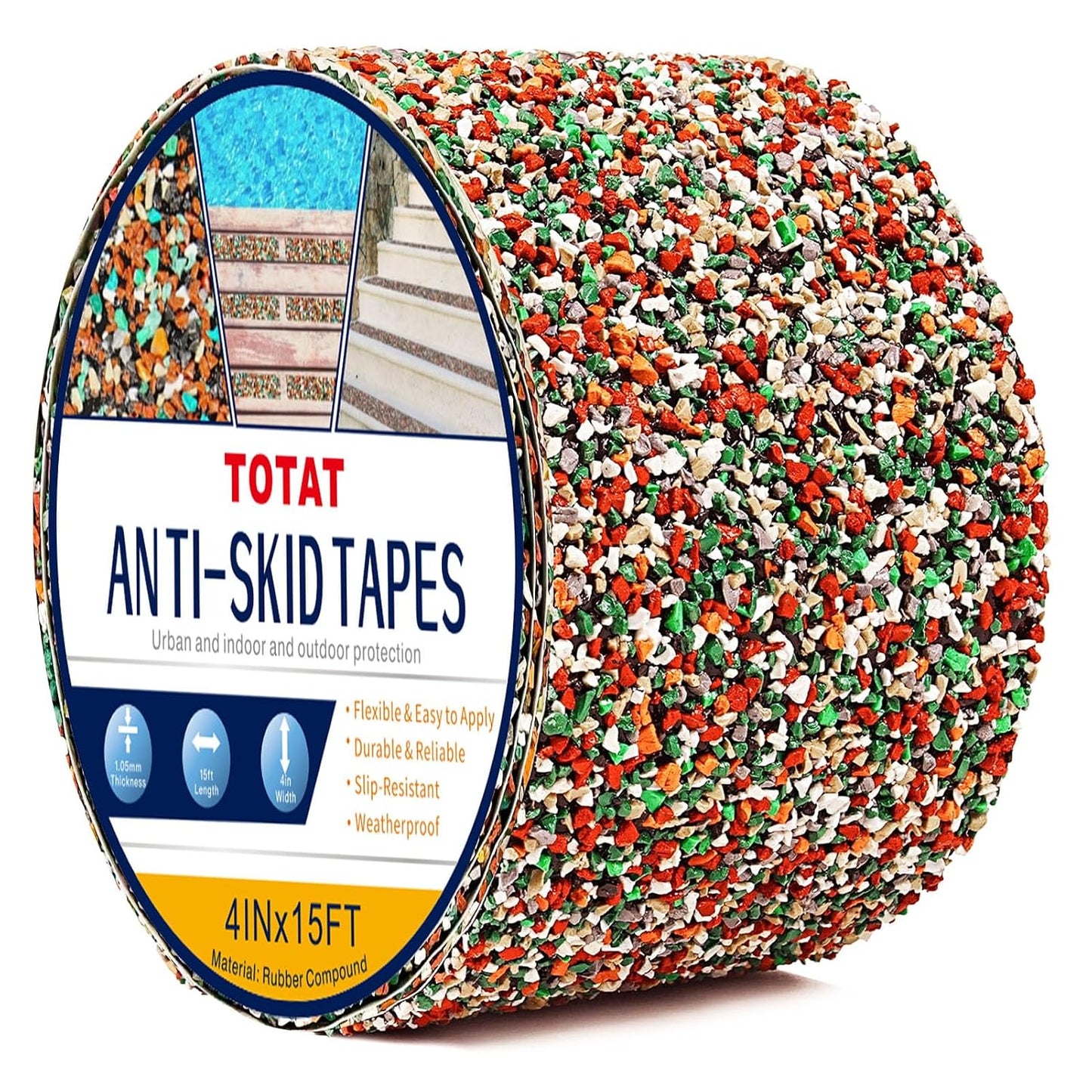 Waterproof Tape for Pools, 4" x15FT Heavy Duty Anti Slip Stair Treads Outdoor Tape Non-Slip Rubber Grip Tape Shower Strips Slip Resistant Tape Traction Tape for Stairs Showers Bathroom Trails