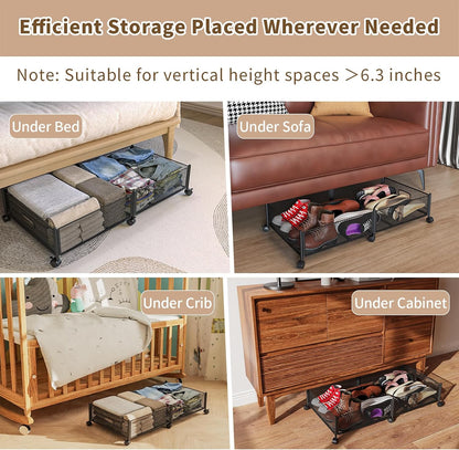47.2'' Long Under Bed Storage on Wheels, 57.6L Large Capacity Rolling Under the Bed Storage Containers, Tool-Free Assembly Foldable Underbed Shoes Clothes Toy Drawers