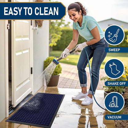 Smiry Front Door Mat Outside Entrance, Heavy Duty Natural Rubber Doormat, Non Slip, Trap Dirt and Moisture, Easy Clean, Low Profile Welcome Floor Mats for Indoor Outdoor Entry, 29.5x17 Inch, Black