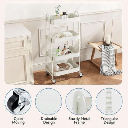OLIXIS Metal 4 Tiers Utility Rolling Cart, Mobile Storage Shelf with Lockable Caster Wheels, Organization for Livingroom, Bathroom, Kitchen, & Narrow Places, 4-Tier Green