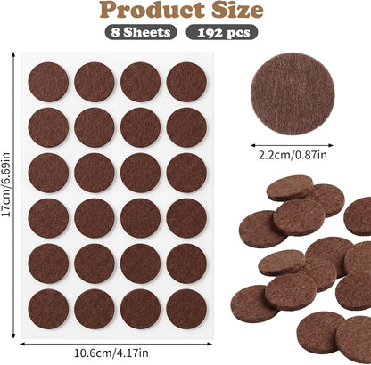 192 Pcs Brown Felt Chair Pads, 0.87in Diameter Self-Adhesive Round Felt Pads for Chair Legs for Furniture Kitchen Doors Floor Drawers Cupboards