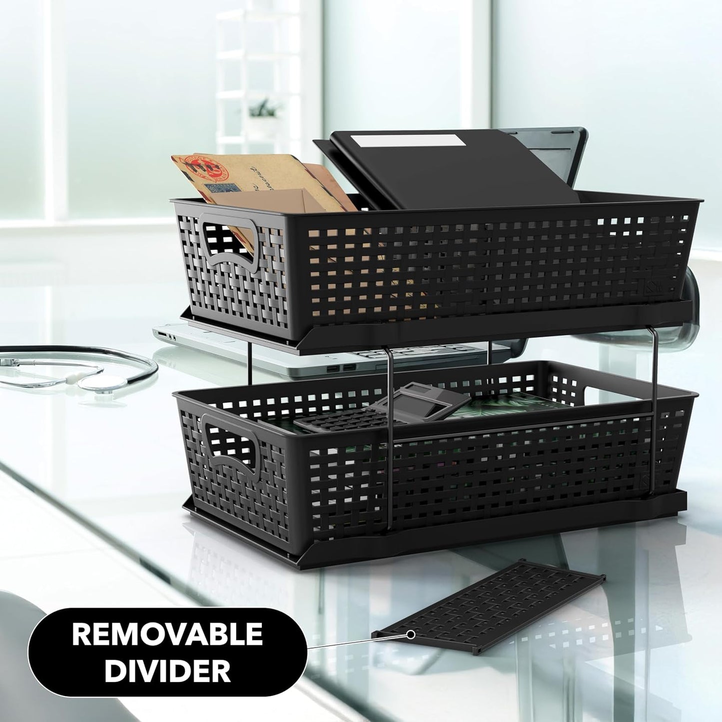 Simple Houseware 2 Tier Bathroom Organizer Tray Pull-Out Sliding Drawer/Under-Sink Storage, Clear