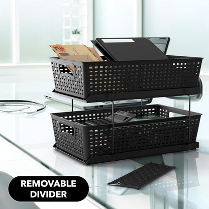 Simple Houseware 2 Tier Bathroom Organizer Tray Pull-Out Sliding Drawer/Under-Sink Storage, Clear