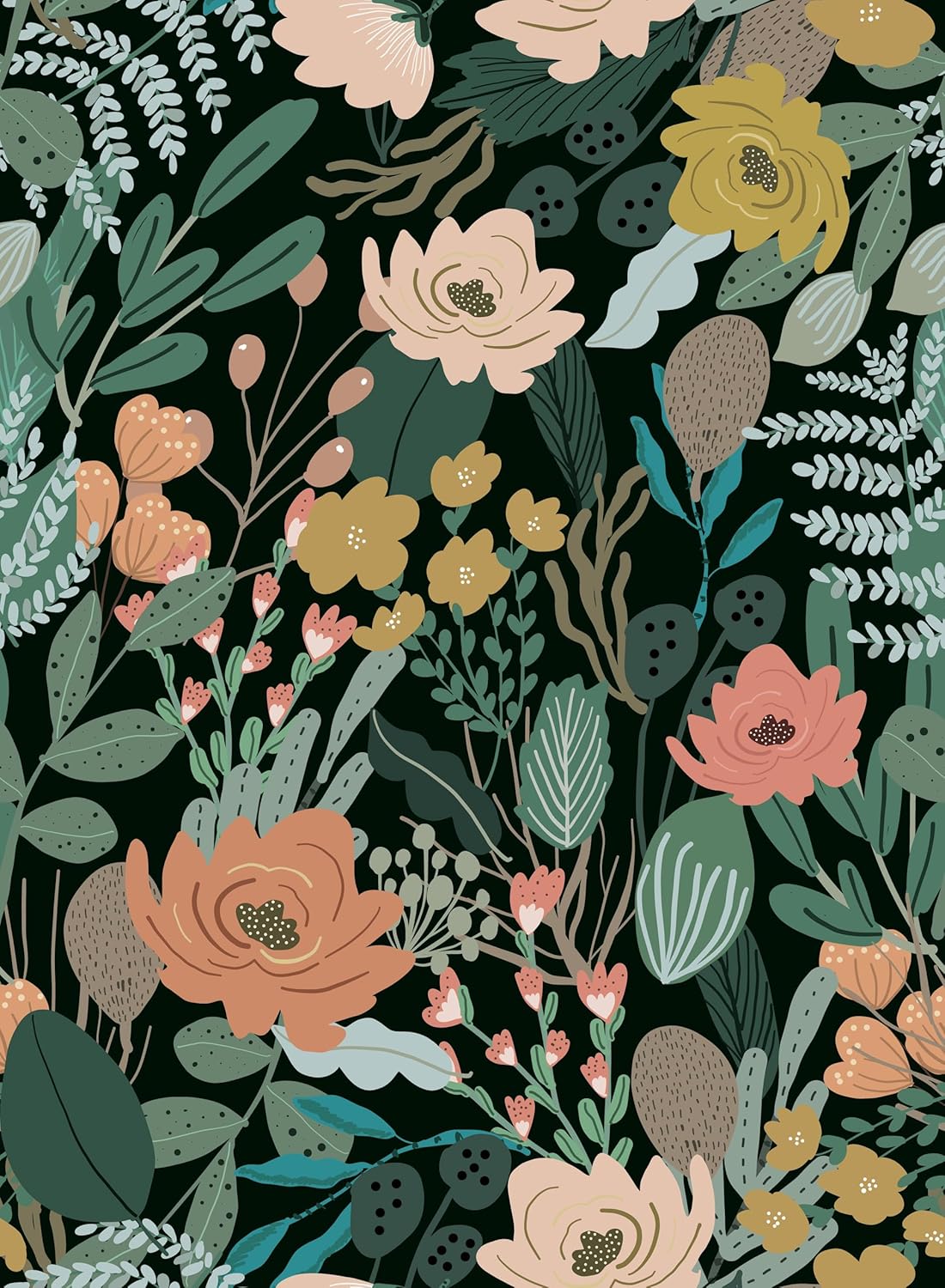 Simon&Siff Floral Peel and Stick Wallpaper, 17.3" x 120" Self Adhesive Wallpaper Boho Flower Kitchen Cabinets Furniture Decorative Renter Friendly Wall Paper
