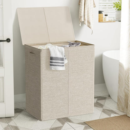 WOWLIVE 180L Laundry Hamper with Lid 3 Section,Large Laundry Basket with Removable Bags and Handles,Collapsible Dirty Clothes Hampers for Laundry,Laundry Basket Organizer for Laundry Room,Dorm,Beige