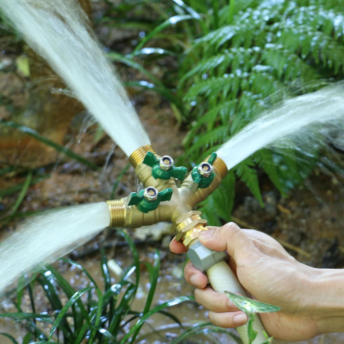 STYDDI Garden Hose Splitter Full Flow, Brass Heavy Duty Hose Splitter 2-Way High Flow, All Metal Hose Y Splitter with Shutoff, Outdoor Faucet Splitter Hose Connector, Water Hose Y Valve Tap Adapter