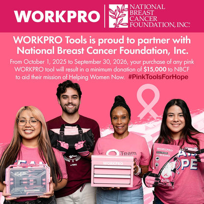 WORKPRO Pink Tool Set - 100 Pieces Pink Tool Kit with Easy Carrying Pouch, Household Tool Kit for Home, Apartment, Office, College, Perfect for DIY Projects, Home Maintenance - Pink Ribbon