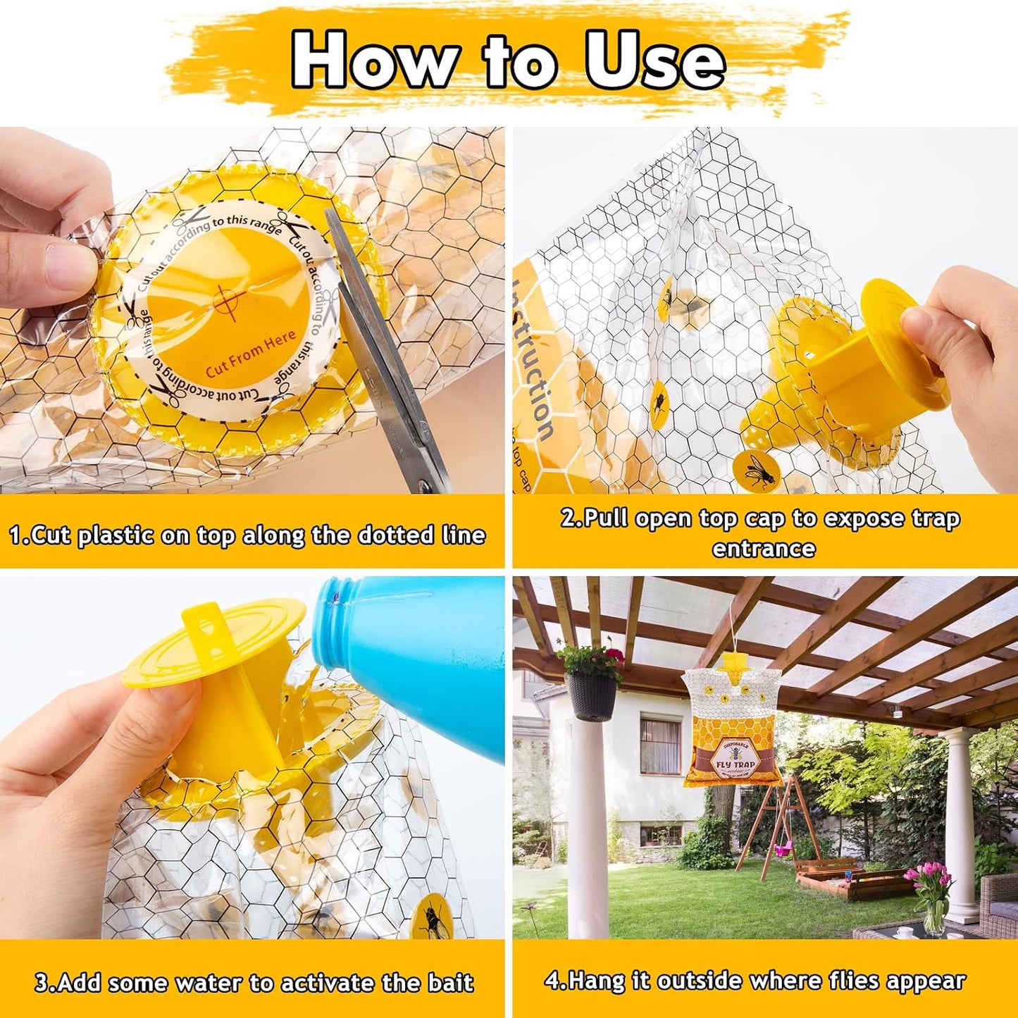 15 Big Fly Traps Outdoor Hanging, Wasp Trap Fly Bags Outdoor Disposable, Fly Bait Hunter Catcher Control Killer Repellent Outdoors, Ranch Fly Trap for Mosquito Bug Carpenter Bee Yellow Jacket