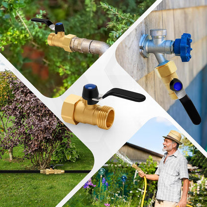 Brass Garden Hose Splitter, Hose y Splitter with Shutoff, Hose Splitter 2 Way Heavy Duty, Brass Y-Valve Water Garden Hose Adapter 2-Way Y-Valve 3/4" GHT Threads