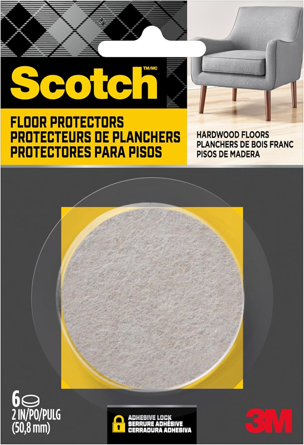 Scotch Felt Furniture Pads 6 PCS Furniture Pads for Hardwood Floors, Round, Beige, 2" Diameter