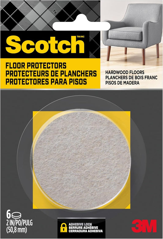 Scotch Felt Furniture Pads 6 PCS Furniture Pads for Hardwood Floors, Round, Beige, 2" Diameter