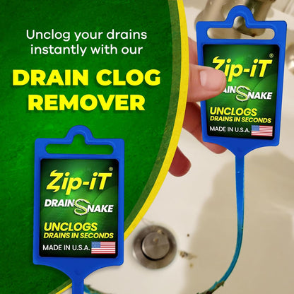 Zip-it Hair Drain Clog Remover, 25-inch Unclogger Tool for Shower, Tub & Sink In Seconds, Reusable, Flexible, Non-toxic Drain Snake, Green White Blue (3-pack)