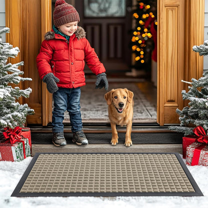 Smiry Front Door Mat Outside Entrance, Heavy Duty Natural Rubber Doormat, Non Slip, Trap Dirt and Moisture, Easy Clean, Low Profile Welcome Floor Mats for Indoor Outdoor Entry, 29.5x17 Inch, Black