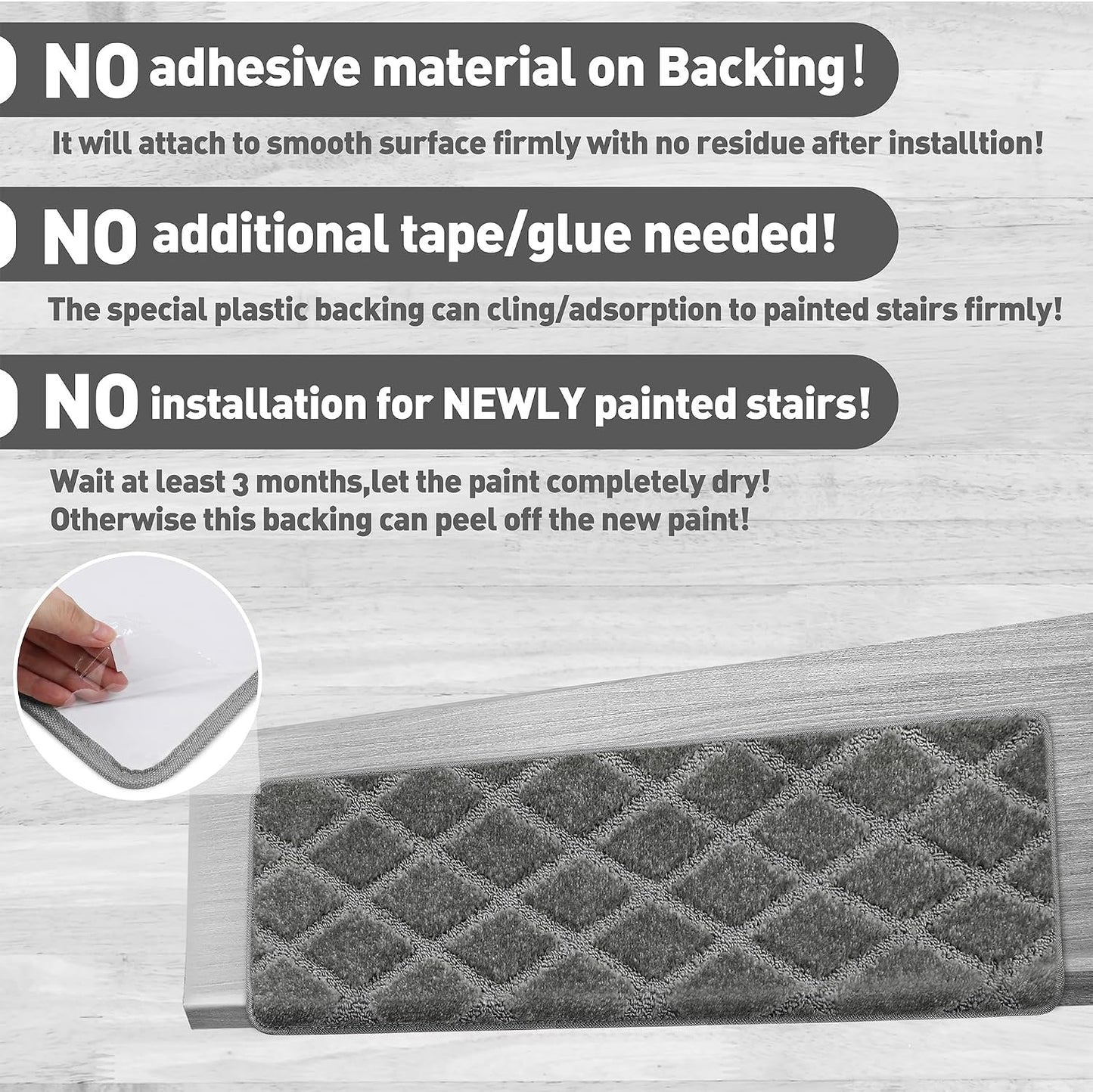 PURE ERA Carpet Stair Treads Tape Free Non Slip Indoor Stair Carpet Stair Protectors Pet-Friendly Non-Slip Skid Resistant Washable Reusable 8" x 30"(2 Pieces,Black)