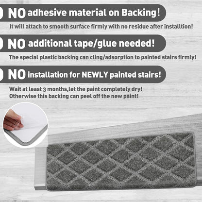 PURE ERA Carpet Stair Treads Tape Free Non Slip Indoor Stair Carpet Stair Protectors Pet-Friendly Non-Slip Skid Resistant Washable Reusable 8" x 30"(2 Pieces,Black)