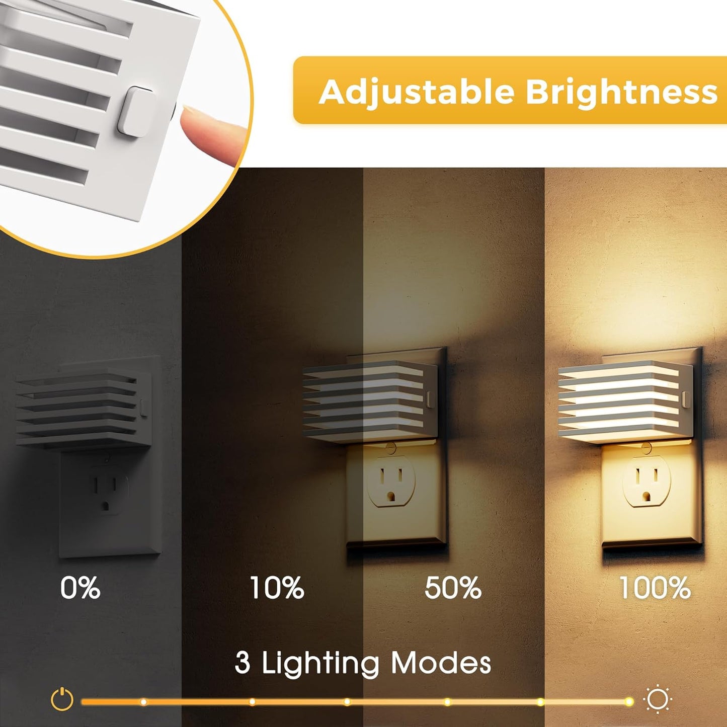 L LOHAS LED Motion Sensor Night Lights, [2 Pack] Dimmable Night Light Plug into Wall with Dusk-to-Dawn Sensor, Adjustable Brightness, 3000K Plug in Nightlight for Bedroom Bathroom Hallway (Black)